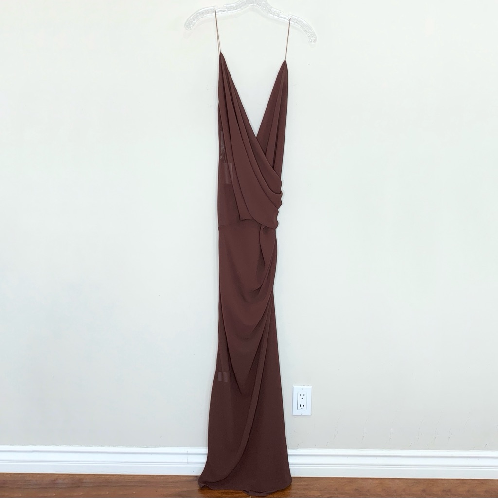 New Natalie Rolt Magnolia Gown (Sz 1) Draped Maxi Slip Dress Espresso Brown — image 5 of 8